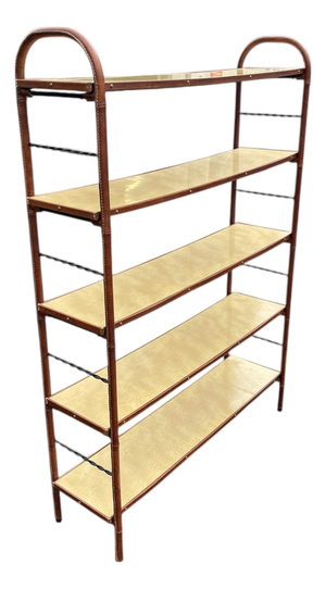 Vintage Stitched Leather Bookcase by Jacques Adnet, 1950s