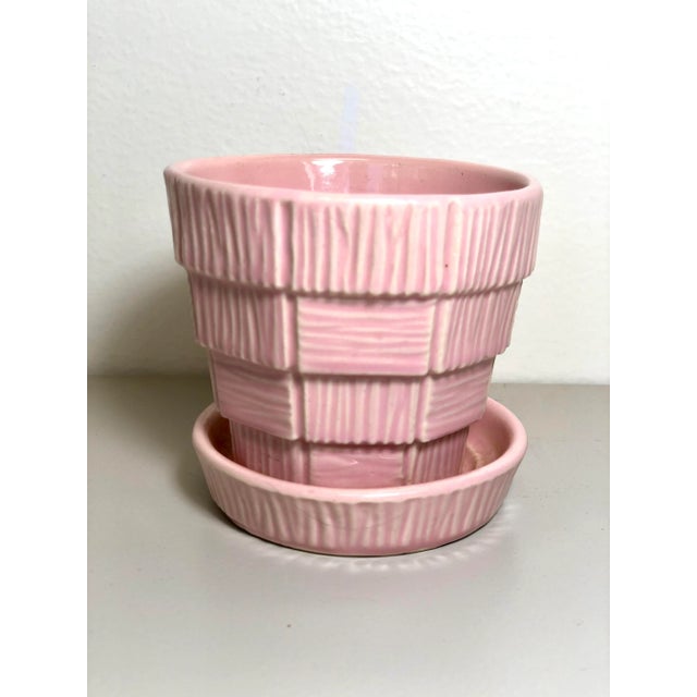 McCoy Pottery Small "Pink" Mid-Century Flowerpot and Saucer For Sale - Image 10 of 10