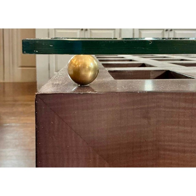 2020s Theodore Alexander Architectural Grid Large 60" Glass Top and Wood Coffee Table For Sale - Image 5 of 8