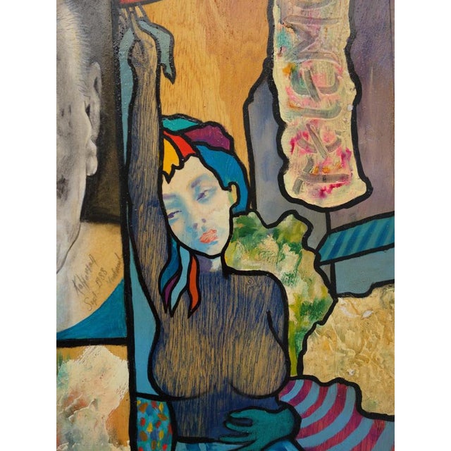 Hassan Ertugrul Kahraman, Phonecard with Morris and Picasso Column, Acrylic on Panel For Sale - Image 5 of 8