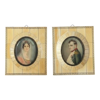 Napoleon and Josephine Portrait Miniatures, Late 19th Century - Set of 2 For Sale