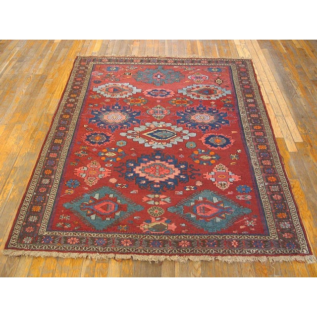 Tribal 1890s Colorful Geometric Tribal Antique Caucasian Soumak Rug 4'10" X 6'0" Handknotted Wool Carpet For Sale - Image 3 of 8