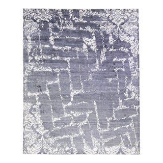 2010s Silver Contemporary Wool & Silk Rug Handmade With Abstract Motif For Sale