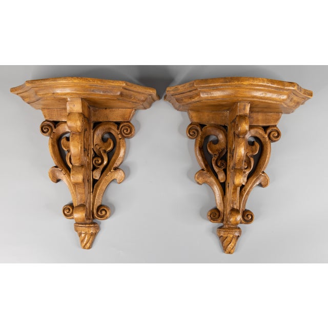 Large Italian Carved Oak Wall Brackets Shelves a Pair Chairish