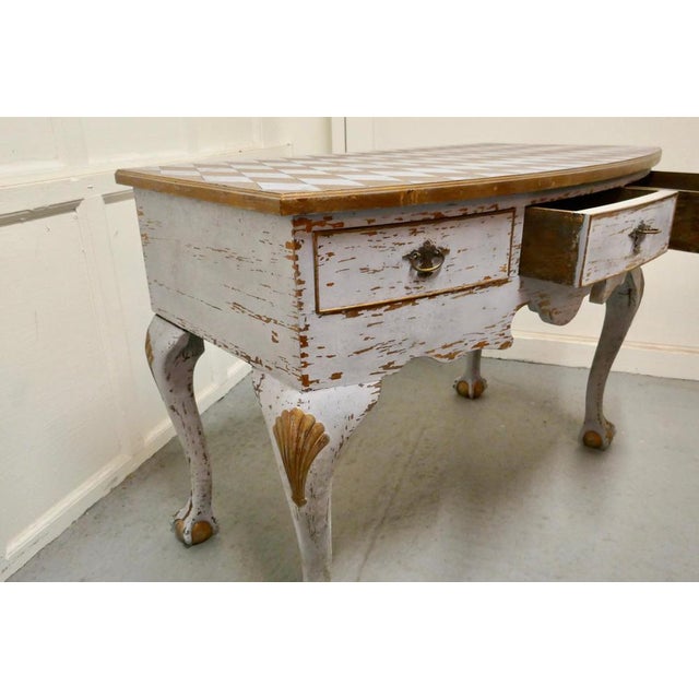 Wood Georgian Baroque Bow Front Painted Console Side Table, 1800s For Sale - Image 7 of 11