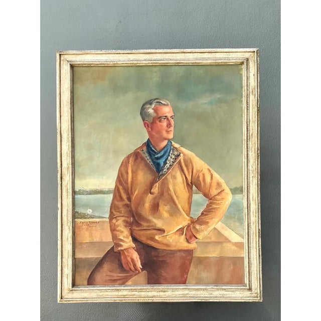 1940s Monumental 1947 Zofia Tomek Framed Portrait Painting For Sale - Image 5 of 12