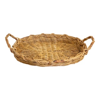 Large Oval Woven Wicker Basket Tray For Sale