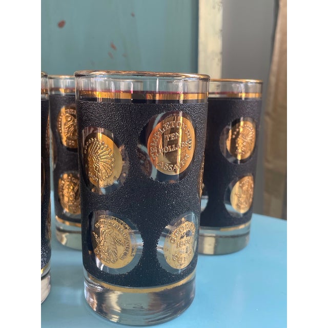 Metal 1970s Libbey’s Barware 22k Gold Coin Highball- Set of 6 For Sale - Image 7 of 9