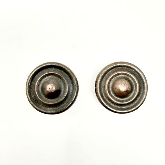 Vintage Mid 20th Century Heavy Brass Circular Knobs Handle Hardware - Set of 2 For Sale - Image 6 of 6