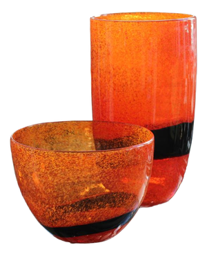 Murano Glass Orange Vases, 1979, Set of 2