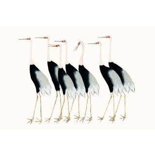 Vintage Japanese Cranes Illustration, Coastal Bird Art Print, 60" X 40" For Sale