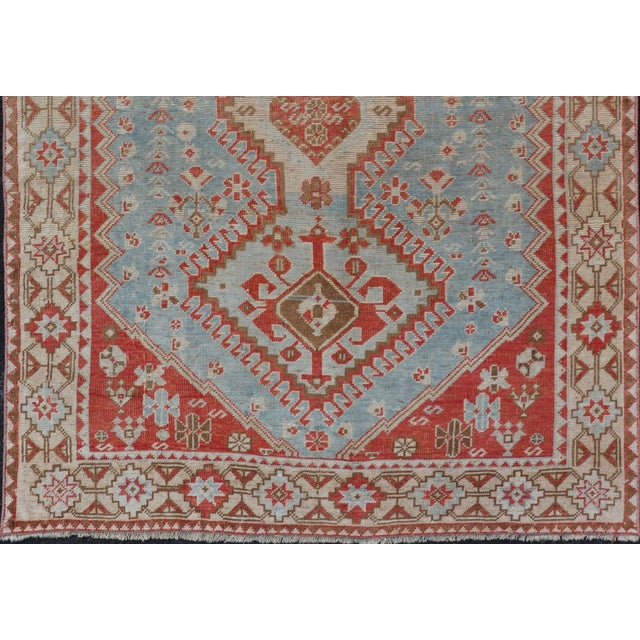 Tribal Antique Persian Shiraz Rug With Center Medallions and Sub Geometric Design For Sale - Image 3 of 11