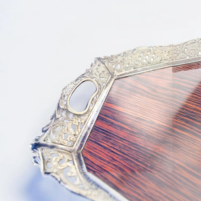 Rococo Dutch Silver-Plated Mahogany Serving Tray by Hooijkaas Schoonhoven, 1950s For Sale - Image 3 of 11