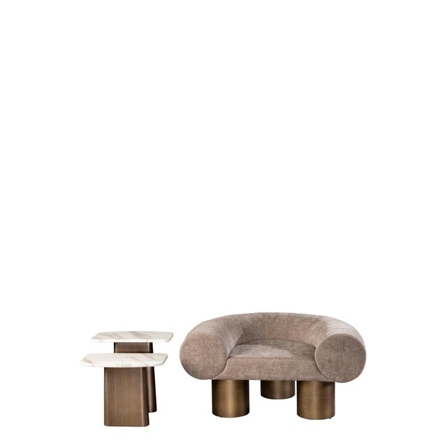 Mia Modern Curved Brown Accent Chair with Gold Metal Legs - Luxe Upholstered Statement Chair