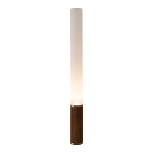 1980s Tambo Cylindro 60" Accent Floor Lamp - Dark Walnut, Weathered Brass, Frosted Acrylic, Dimmer Switch