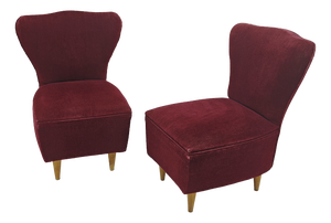 Cherry Velvet Armchairs with Wooden Legs, Italy, 1960s, Set of 2