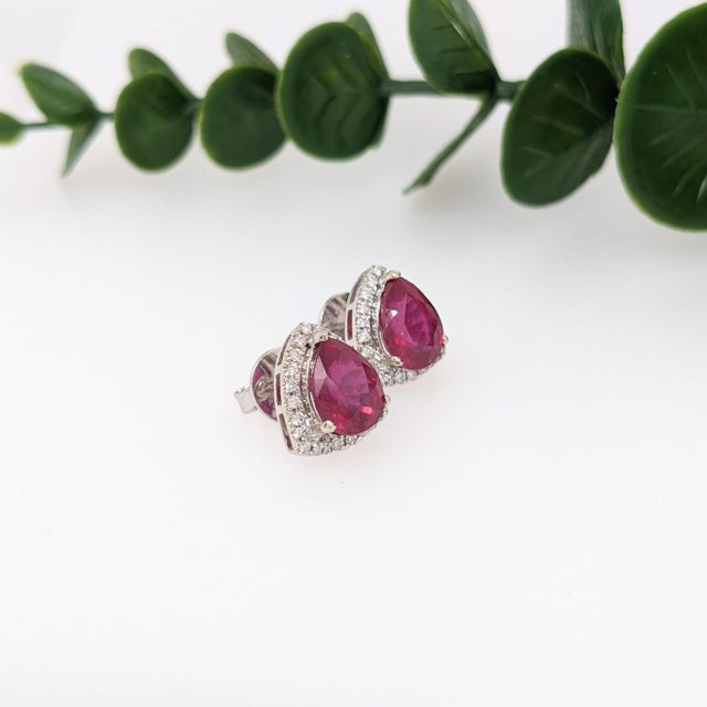 Madagascar Ruby Stud Earrings With Earth Mined Diamonds: Solid 14k Gold, A Pair For Sale - Image 4 of 6