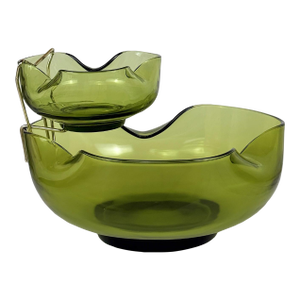 Mid 20th Century Mid-Century Avocado Green Pinched Glass Chip & Dip Serving Bowls