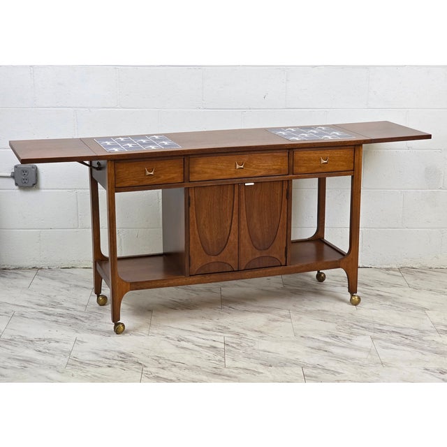 Broyhill Brasilia 1950s Broyhill Brasilia Drop Leaf Bar With Tile Top For Sale - Image 4 of 12