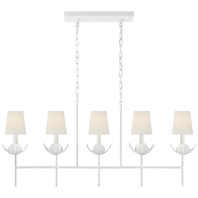 Illana Large Linear Chandelier in Plaster White with Linen Shade Designer: Julie Neill Canopy: 6" x 18" Rectangle...