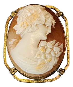 Antique 14k Gold Carnelian Shell Cameo Brooch Pin Squared Open Frame
