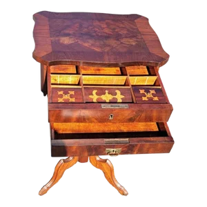 Biedermeier Flame Mahogany Pedestal 2-Drawer Side Table / Sewing Table C. 1840
