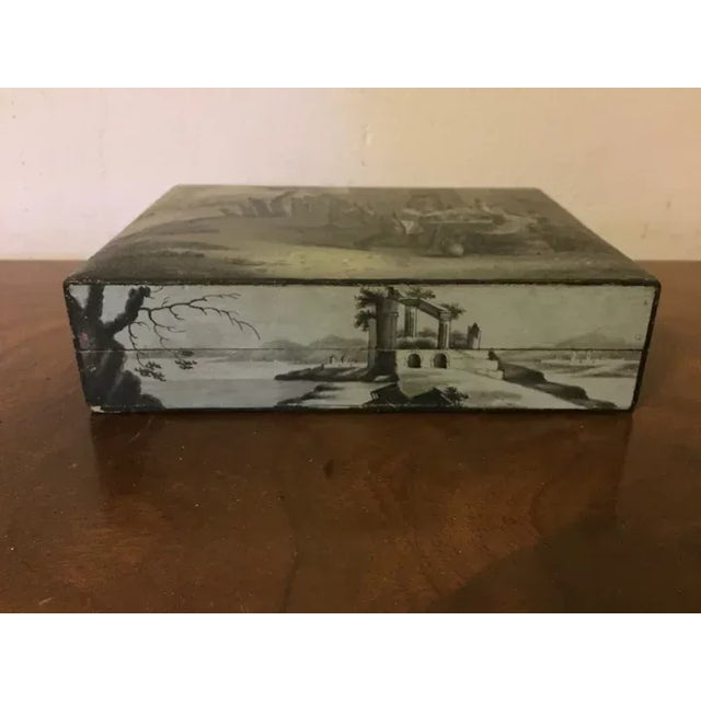 Wood Antique 18th Century Belgian Grand Tour Lacquer Paint Decorated Wood Jewelry Trinket Box For Sale - Image 7 of 13