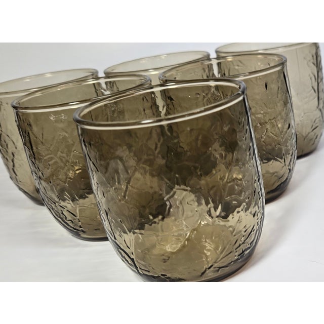 Pressed Brown Leaf Lowballs- Set of Six For Sale - Image 4 of 11
