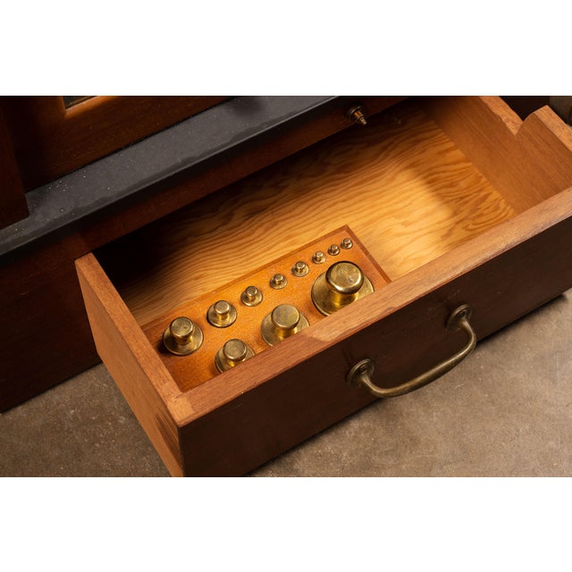 Vintage Brass Apothecary Balance Scale in Wood & Glass Case by Seederer-Kohlbusch For Sale - Image 10 of 11