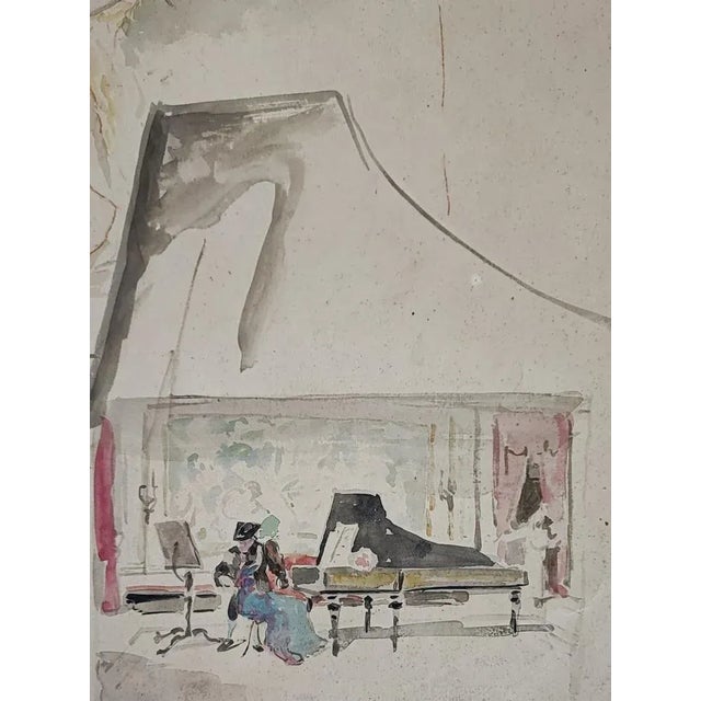 Paper Guglielmo Innocenti, Etude pour scène de théâtre au piano, Crayon & Watercolor on Paper For Sale - Image 7 of 10
