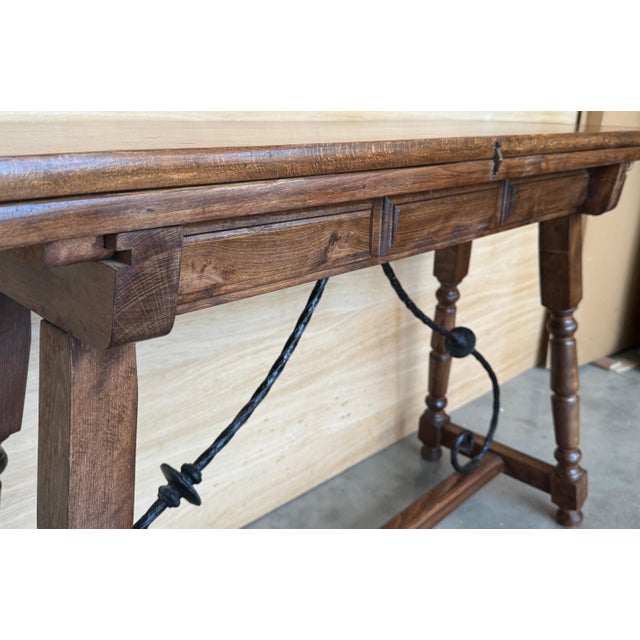 20th Century Spanish Console Fold Out Farm Table with Wood Stretcher For Sale - Image 18 of 18
