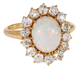Late 19th Century Antique Victorian Opal Diamond Ring 18k Yellow Gold Gemstone Engagement Size 7