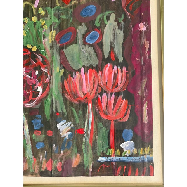 1970s Abstract Modern Magic Garden Mixed Media Signed Framed For Sale - Image 4 of 8