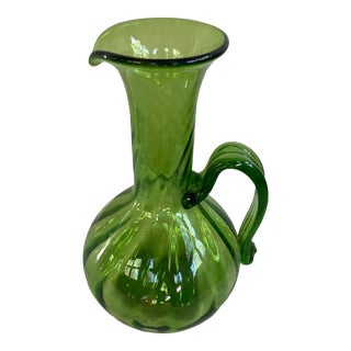 Mid Century Blenko Giant Handblown Green Pitcher For Sale