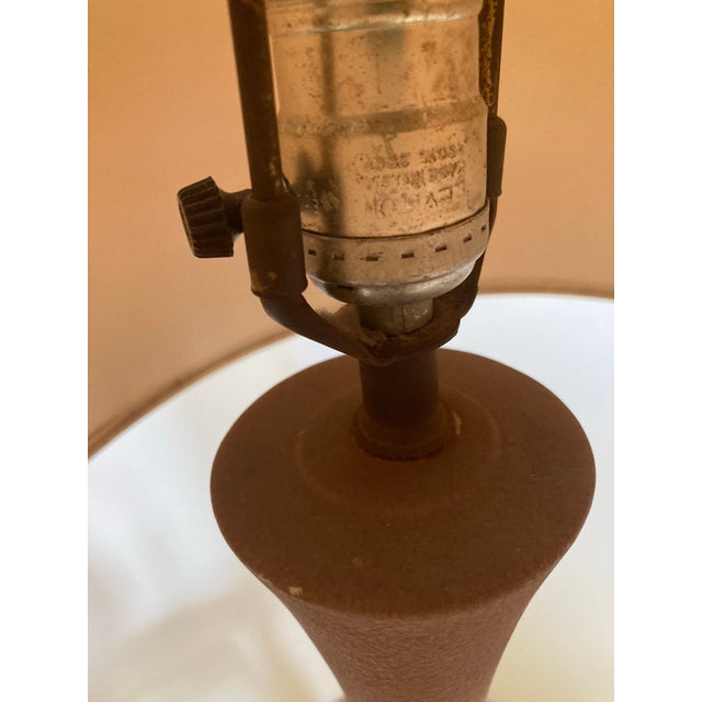 1960s Swedish Modern Atomic Plaster and Walnut Lamp, Original Shade For Sale In Philadelphia - Image 6 of 8