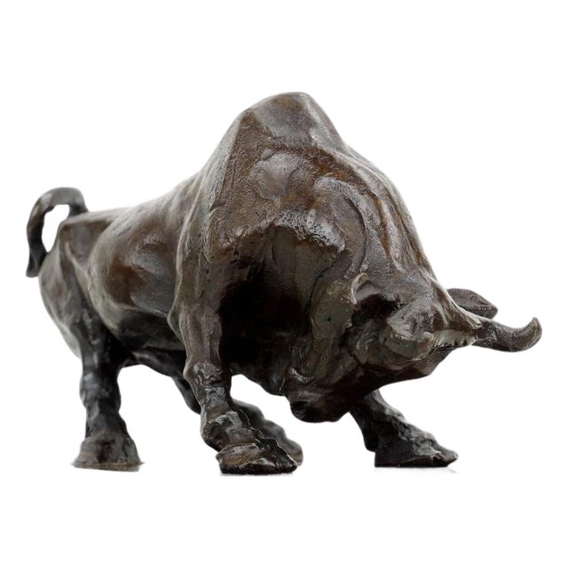 Art Deco Style Brown Patinated Bronze Bull Sculpture For Sale
