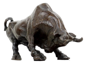 Art Deco Style Brown Patinated Bronze Bull Sculpture