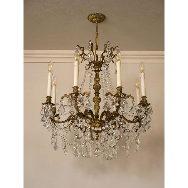 Vintage Louis XVI Chandelier in Bronze and Crystal, 1940s For Sale - Image 9 of 12