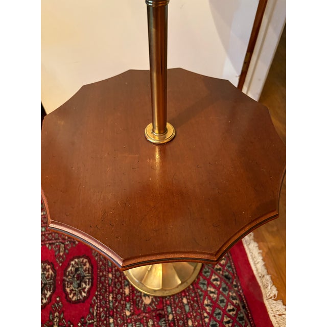 Vintage Stiffel Brass Floor Lamp Table combination. Features but-in scalloped wood side table. Brand/Style: Manufactured...