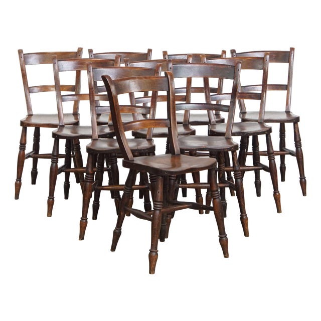 Antique English Oxford Dining Chairs, Set of 10 For Sale
