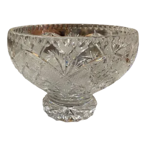 Midcentury French Cut Glass Crystal Decorative Compote Centerpiece Bowl