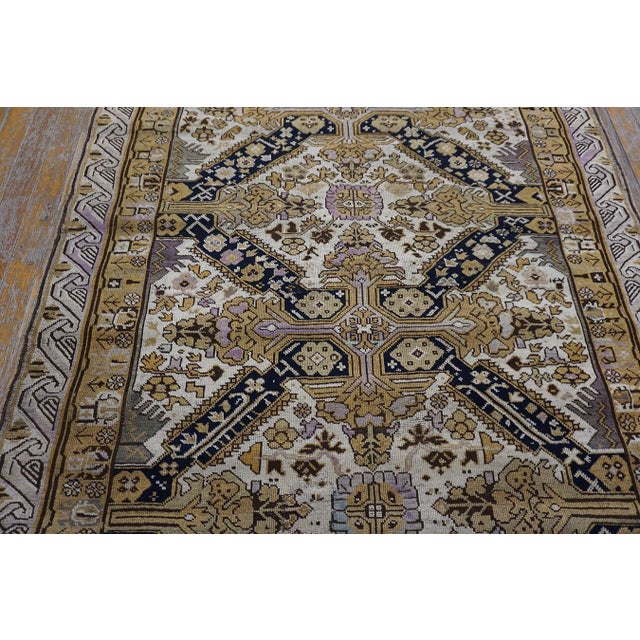 1930s 1930s Ivory Black Medallion Antique Caucasian Zeychor Rug 3'9" X 6'6" Handknotted Wool Carpet For Sale - Image 5 of 18