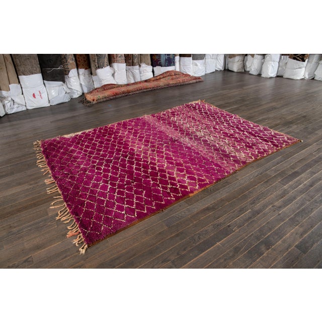 1970s Mid-20th Century Purple Moroccan Tribal Wool Rug For Sale - Image 5 of 7