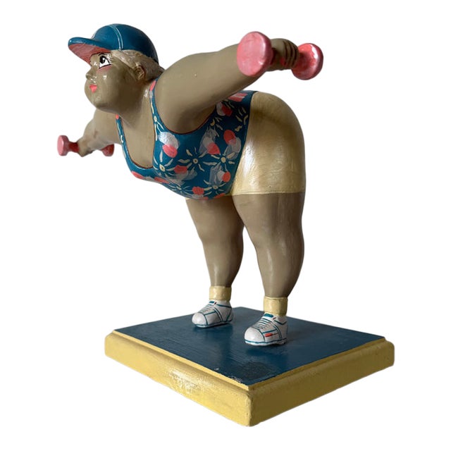 Vintage Swedish Kvinna Bruka Design Hand-Painted Aerobics Woman Figurative Resin Sculpture, C. 1980s–1990s For Sale