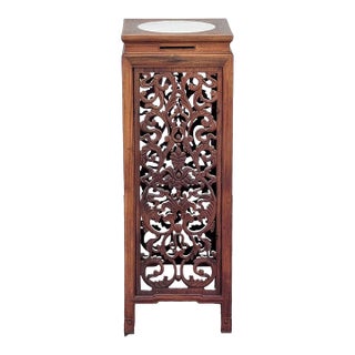 Chinese Rosewood Carved Plant Stand With Stone Top For Sale