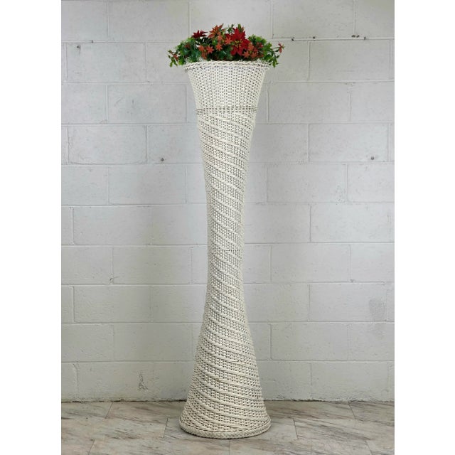 Monumental White Wicker Plant Tower For Sale - Image 4 of 5