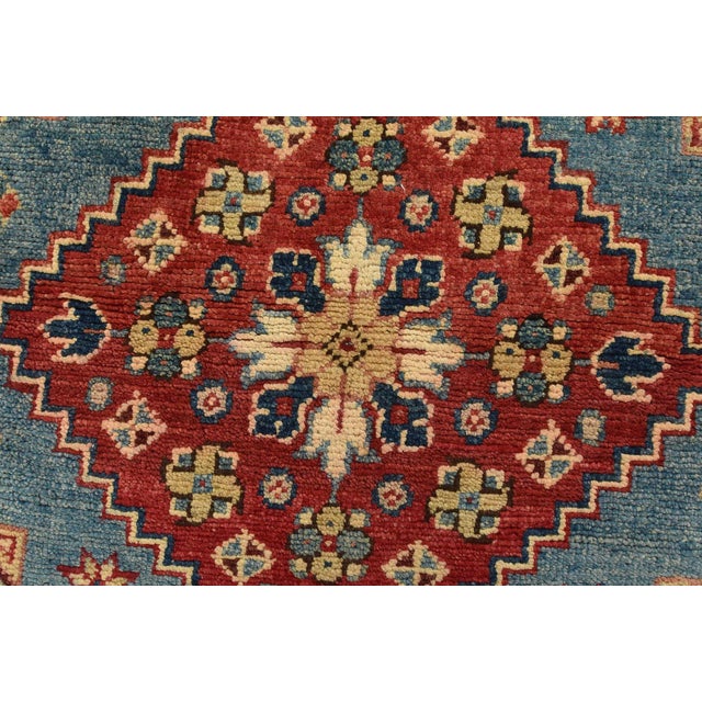 Textile Kazak Rug 3’11” X 5’9” Blue Wool Tribal Hand-Knotted Oriental Carpet For Sale - Image 7 of 12