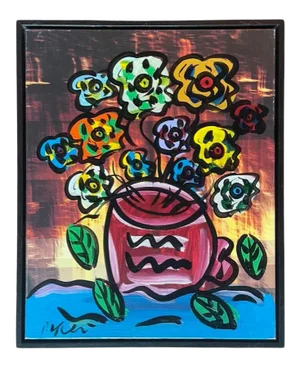 Contemporary Abstract Floral Still Life Acrylic Painting by Peter Keil, Framed