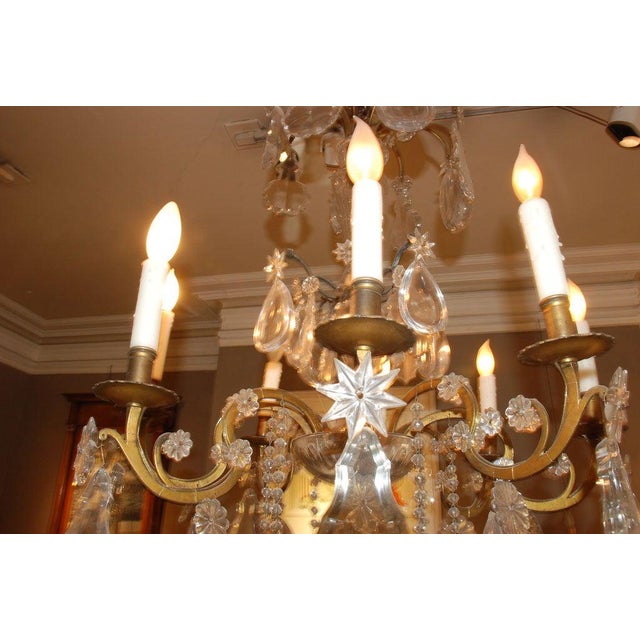 Metal Period French Eight-Light Bronze and Crystal Chandelier For Sale - Image 7 of 9