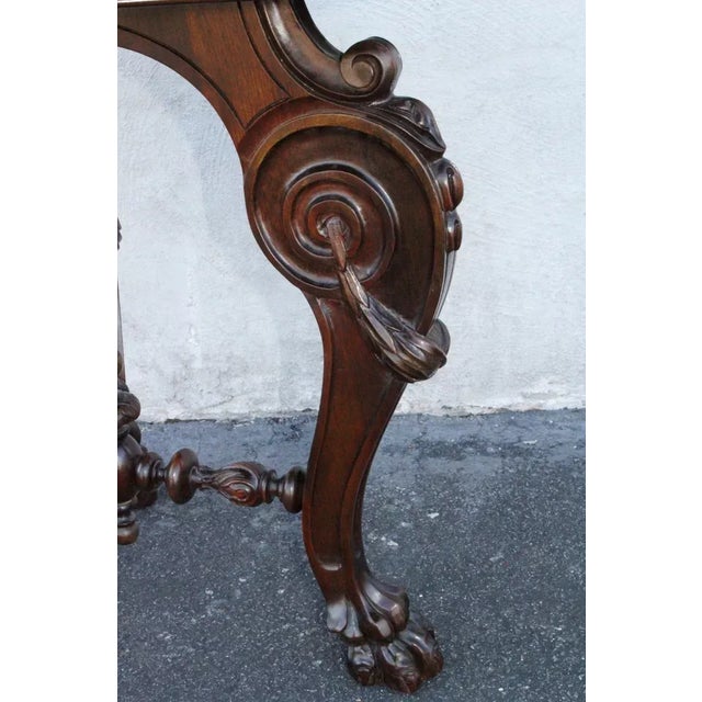 English Burl Walnut Carved Center Side Table, 19th C. For Sale - Image 10 of 10